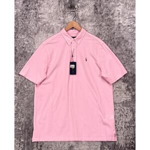 New Polo Ralph Lauren Polo Shirt Large Mens Pink Knit Oxford Flesh Pony